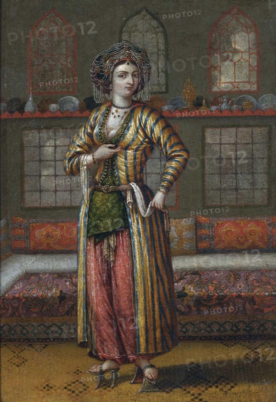 A noble lady of Constantinople wearing Hammam shoes. Artist: Vanmour (Van Mour), Jean-Baptiste, (School)