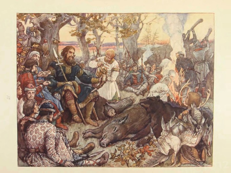 Rest of Grand Prince Vladimir II Monomakh on the Hunt. (The Imperial Hunt in Russia by N. Kutepov),  Artist: Vasnetsov, Viktor Mikhaylovich (1848-1926)