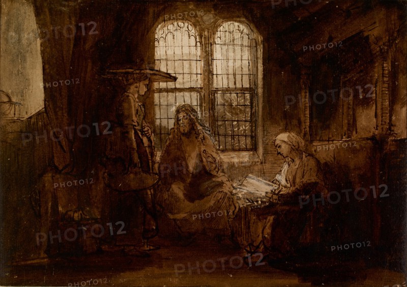 Christ Conversing with Martha and Mary, ca 1652. Artist: Rembrandt van Rhijn (1606-1669)