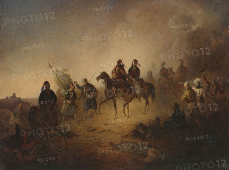 Markos Botsaris at the Battle of Karpenisi, on the night of August 8, 1823, 1852. Artist: Tepa, Franciszek Tomasz (1829-1889)