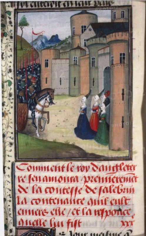 Edward III of England and Catherine Grandison. Miniature from Chroniques d'Angleterre by Jean de Wav Artist: Anonymous