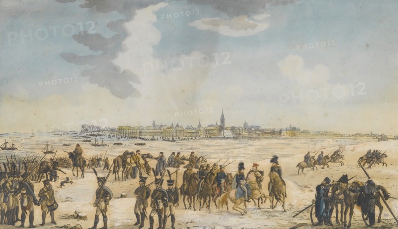 The Crossing of the Rhine near Düsseldorf by the Russian Army, 13 January 1814, 1814. Artist: Anonymous