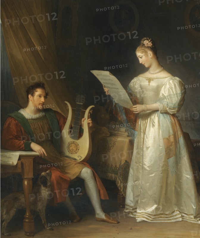 Interior with a Man holding a Lyre and a Woman with a Music Score. Artist: Gérard, Marguerite (1761-1837)