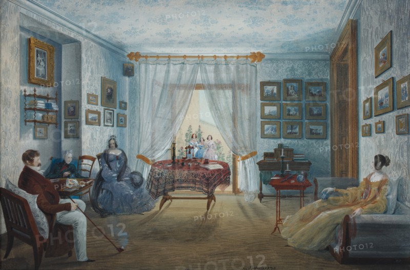 The Drawing Room in the Naryshkin Palace of Miskhor, 1842. Artist: Bossoli, Carlo (1815-1884)