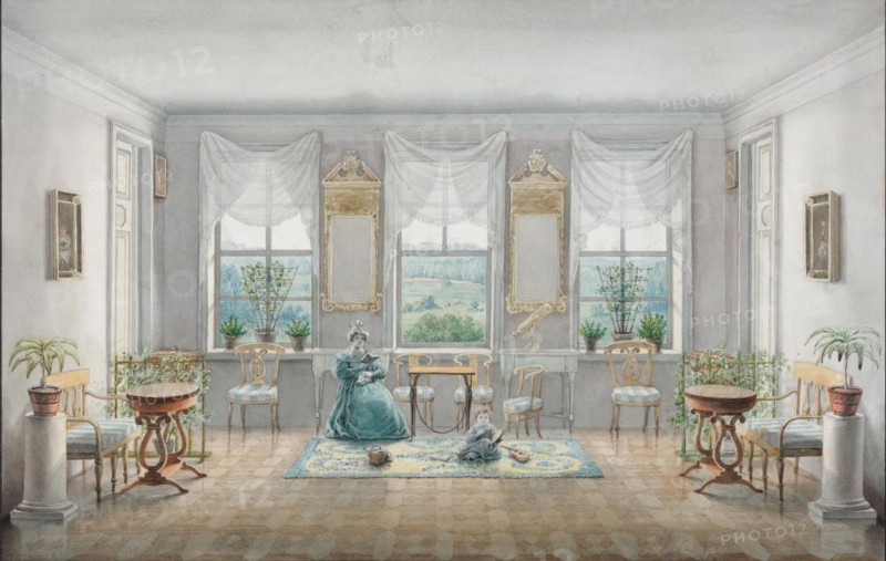 The Drawing Room in the manor house Gorki, 1831. Artist: Blagovo, Agrafena Dmitrievna (1794-1865)