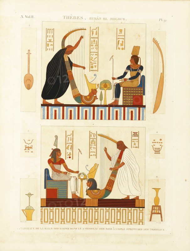 Paintings of two harpers in the tomb of Pharaoh Ramesses III in the Valley of the Kings. From The D Artist: Dutertre, André (1753-1842)