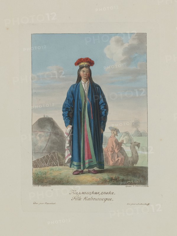 Kalmyk girl. From Les peuples de la Russie, 1812. Artist: Korneev (Karneev), Yemelyan Mikhaylovich (ca 1780-after 1839)