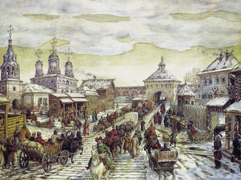 At the Myasnitskaya Gates of the Bely Gorod of the Moscow in the XVII Century, 1926. Artist: Vasnetsov, Appolinari Mikhaylovich (1856-1933)