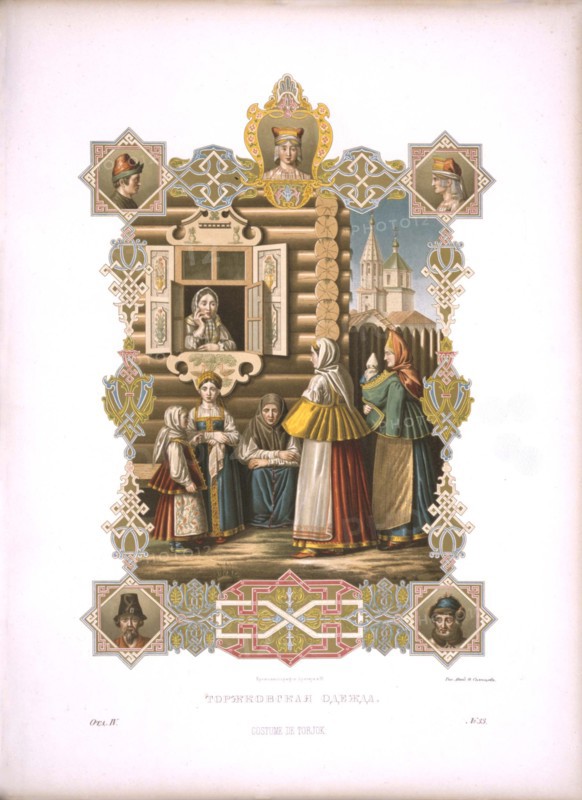 Costumes of Torzhok (From the series Clothing of the Russian state), before 1853. Artist: Solntsev, Fyodor Grigoryevich (1801-1892)