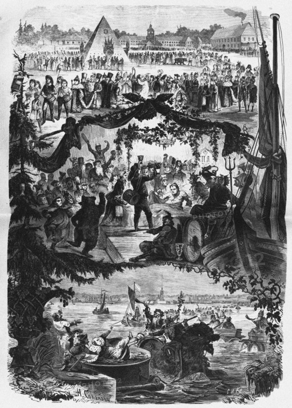 Wedding of Prince-Pope to celebrate the Peace Treaty of Nystad on 20 August 1721, 1872. Artist: Seryakov, Lavrenty Avksentyevich (1824-1881)