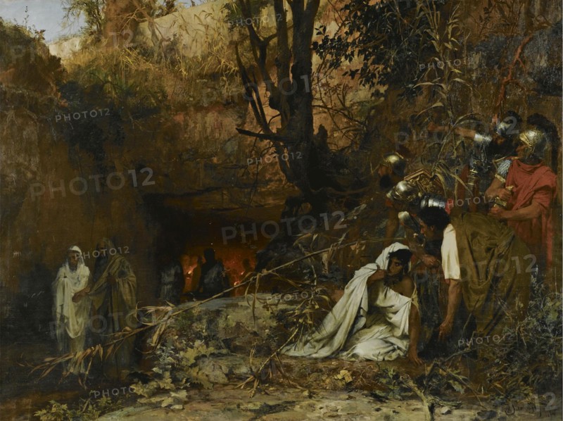 Christian persecutors at the entrance to the catacombs, 1874. Artist: Siemiradzki, Henryk (1843-1902)