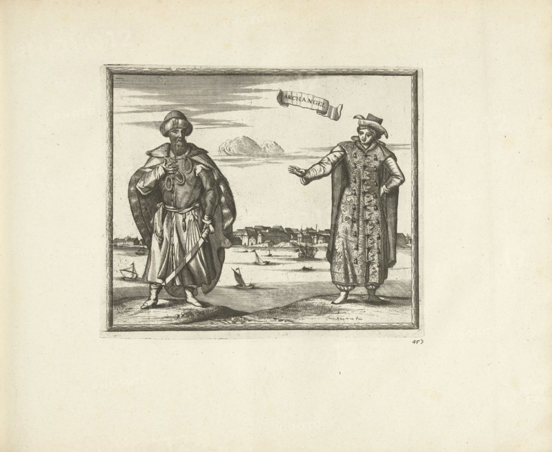 Habitants of Arkhangelsk, 1726. Artist: Aa, Pieter van der (1659-1733)