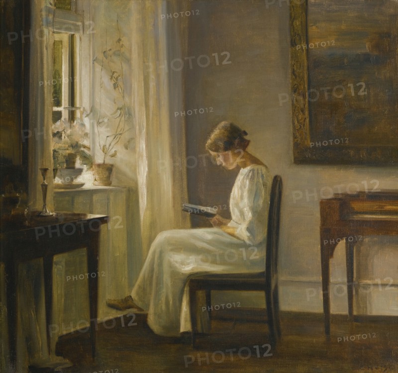 Interior with a Woman Reading. Artist: Holsøe, Carl (1863-1935)