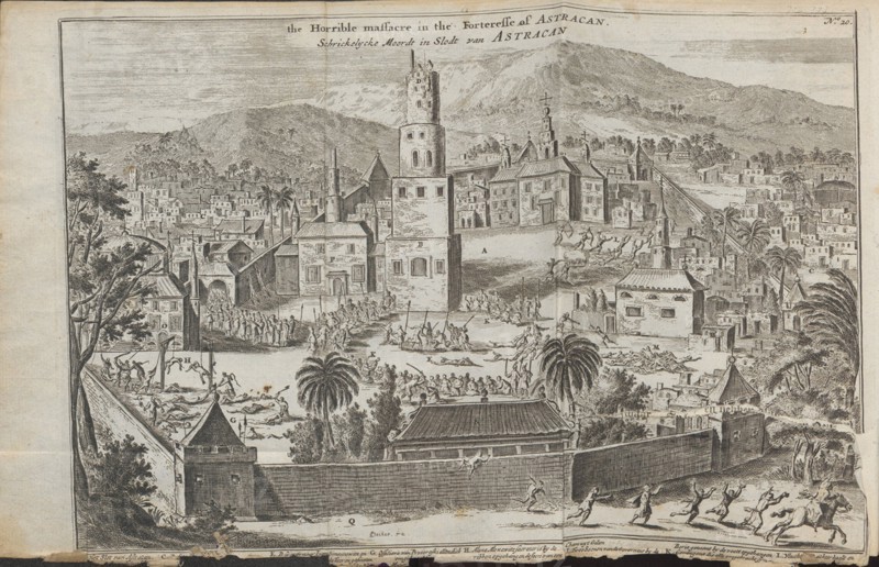 The Stepan Razin's riots in Astrakhan (From: Drie aanmerkelyke reizen), 1675. Artist: Struys, Jan Jansz. (1630-1694)