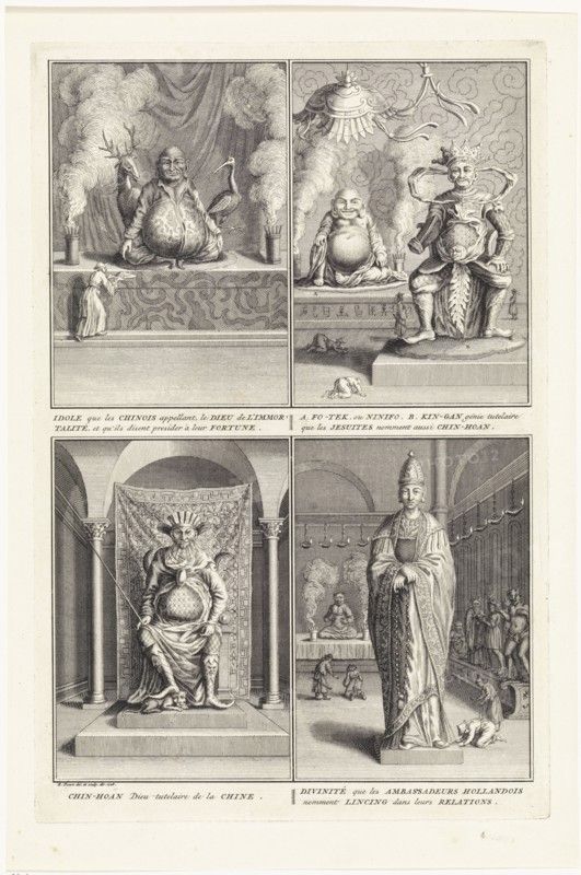 Four Chinese gods, 1728. Artist: Picart, Bernard (1673?1733)