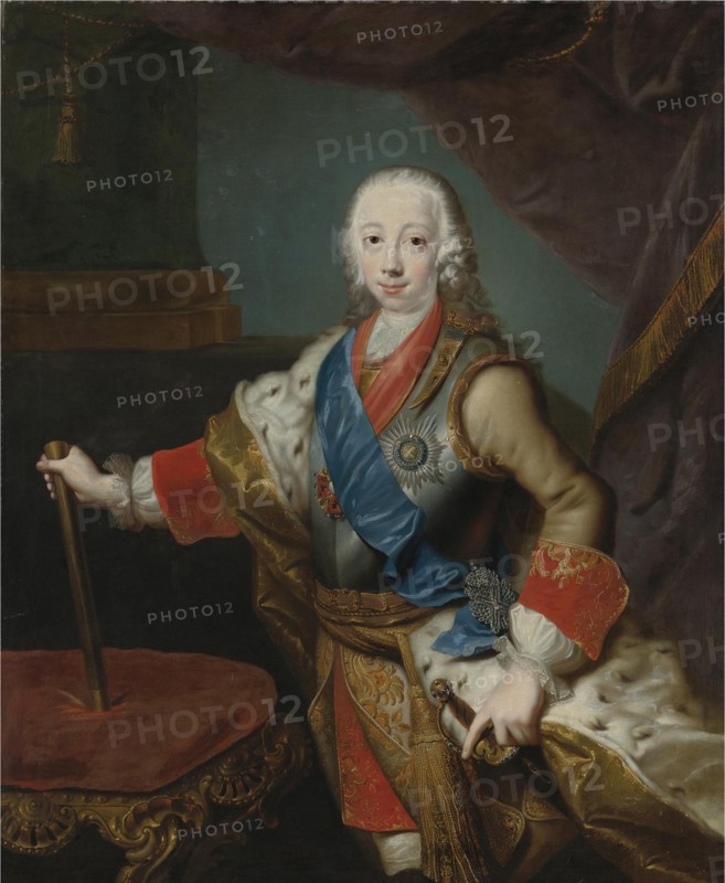 Portrait of the Tsar Peter III of Russia (1728-1762). Artist: Grooth, Georg-Christoph (1716-1749)