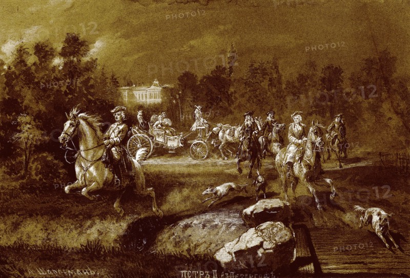 Peter II in Peterhof. Artist: Charlemagne, Adolf (1826-1901)