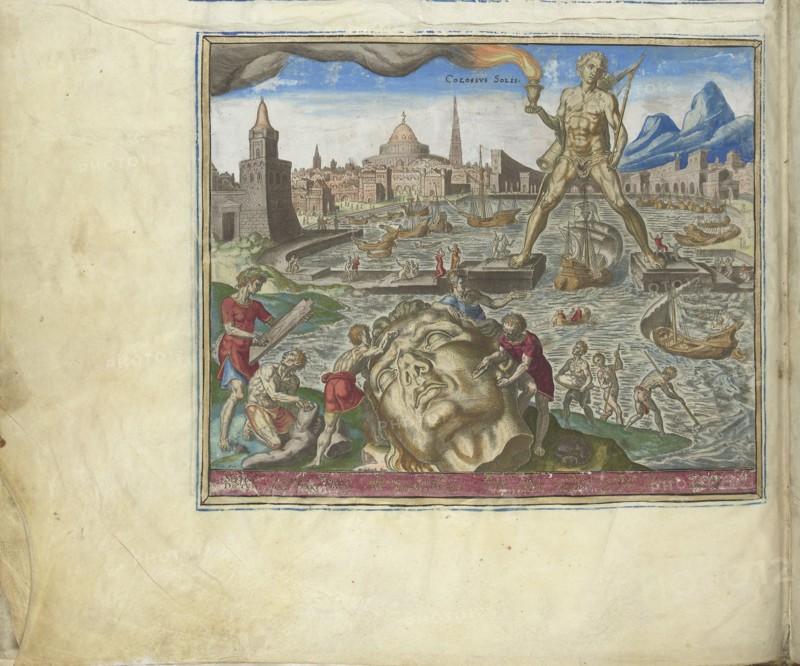 The Colossus of Rhodes (from the series The Eighth Wonders of the World), 1572. Artist: Galle, Philipp (Philips) (1537-1612)
