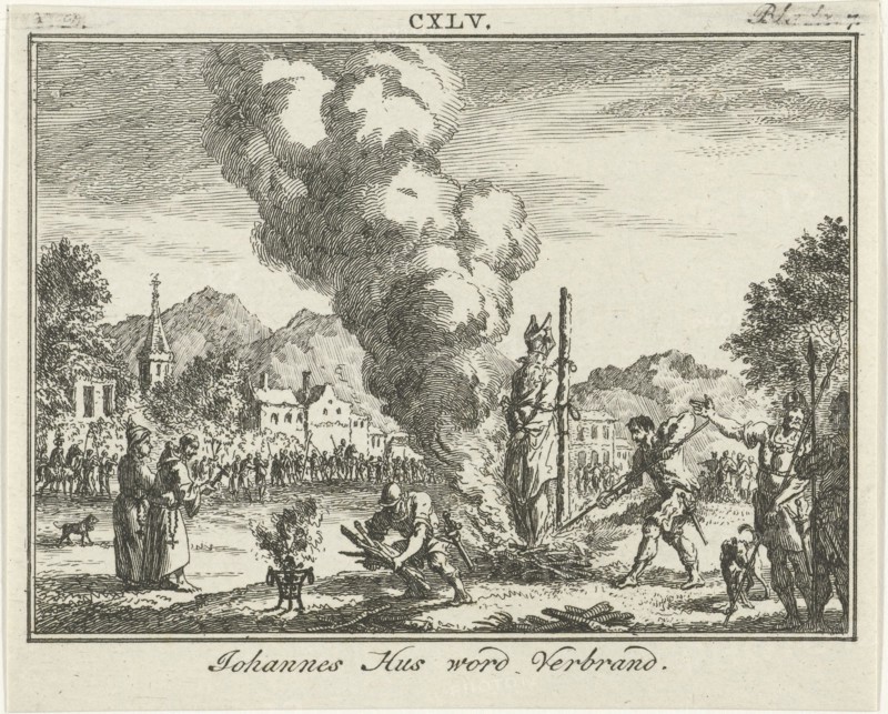Burning of Jan Hus at the stake, Mid of the 18th century. Artist: Fokke, Simon (1712-1784)