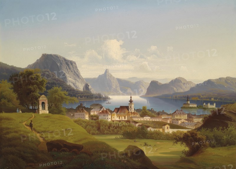 View of Gmunden with Schloss Ort in the Background, 1870. Artist: Jankowski, Johann Wilhelm (1825-1870)