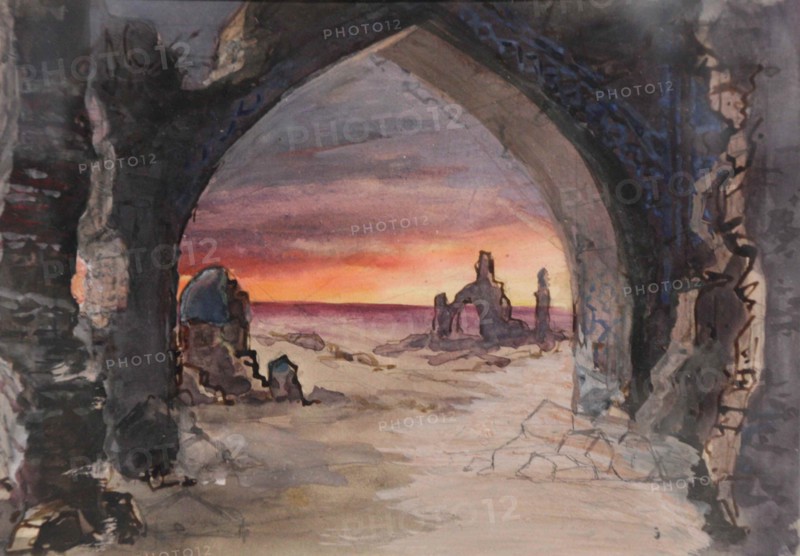 Stage design for the play Rupture Grass by E. Goslavsky, 1901. Artist: Valz, Karl Fyodorovich (1846-1929)