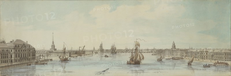 View of the banks of the river Neva between the Winter Palace and the Academy of Sciences. Artist: Lespinasse, Louis-Nicolas de (1734-1808)