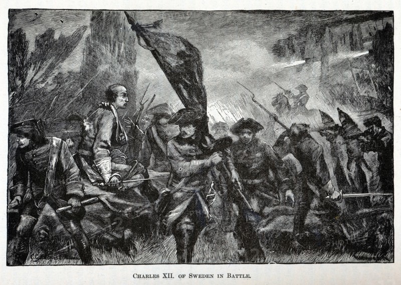 Charles XII of Sweden in Battle, 1882. Artist: Anonymous