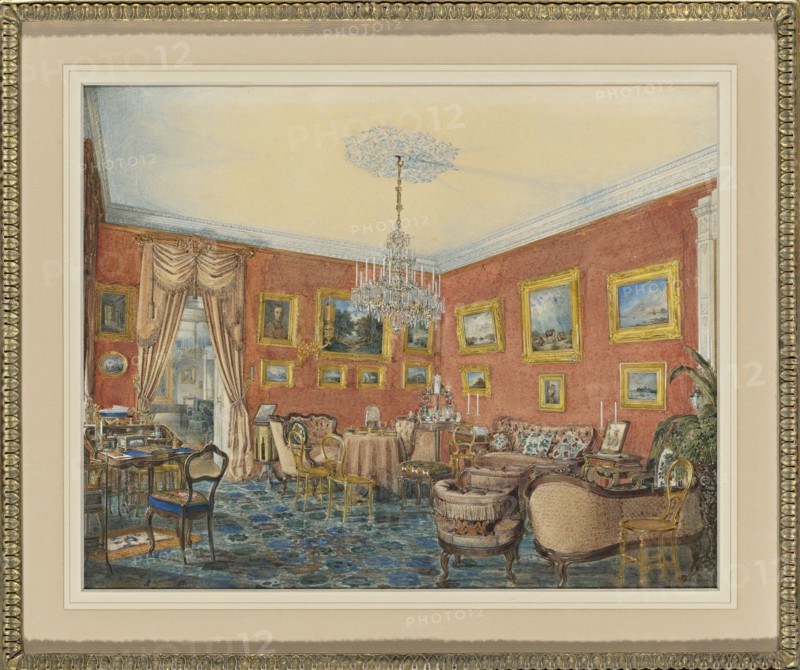View of the artist's drawing room in his townhouse by the Neva in St. Petersburg, 1859. Artist: Hau, Eduard (1807-1887)