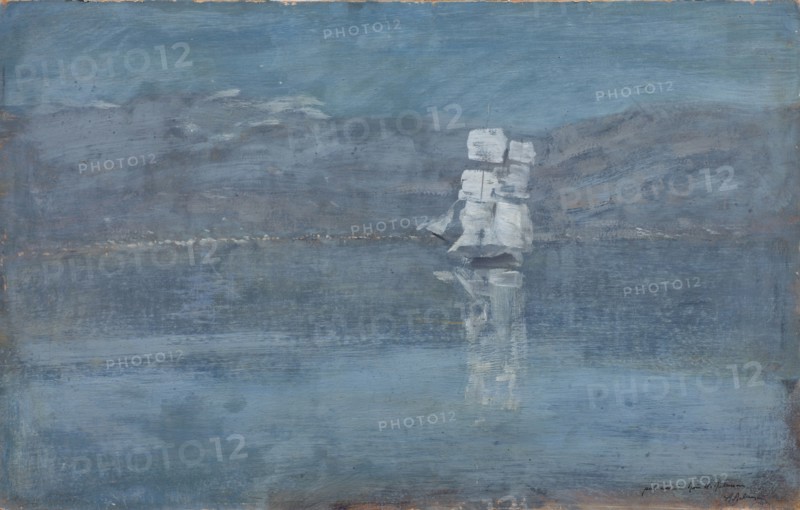Ladscape with a Sailing Boat, End 1890s. Artist: Levitan, Isaak Ilyich (1860-1900)