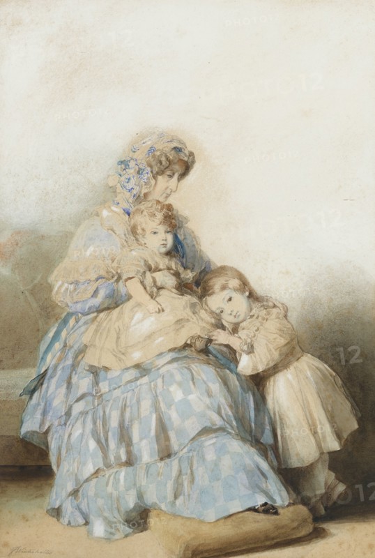 Queen Maria Amalia of the French, with children of Prince Louis, Duke of Nemours, 1845. Artist: Winterhalter, Franz Xaver, School of