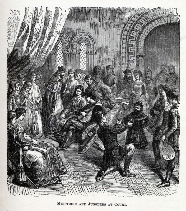 Minstrels and Jugglers at Court, 1882. Artist: Anonymous