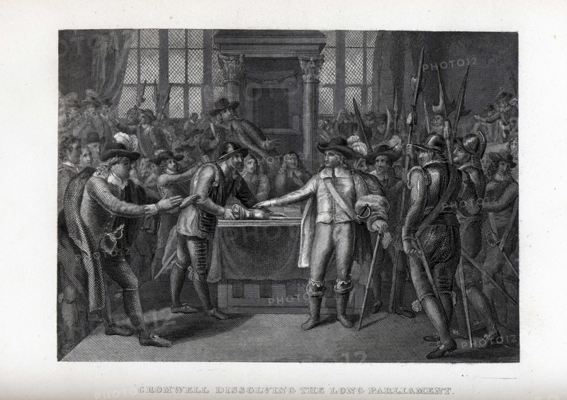 Cromwell dissolving the Long Parliament, 1882. Artist: Anonymous