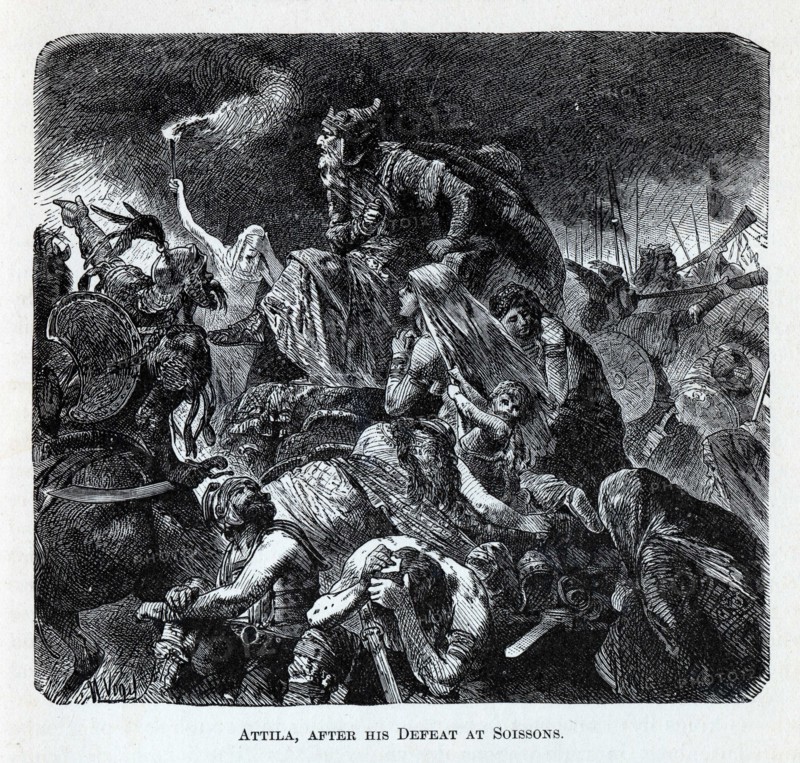 Attila after his Defeat at Soissons, 1882. Artist: Vogel, Hermann (1854-1921)
