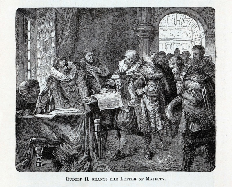 Rudolf II grants the Letter of Majesty, 1882. Artist: Anonymous