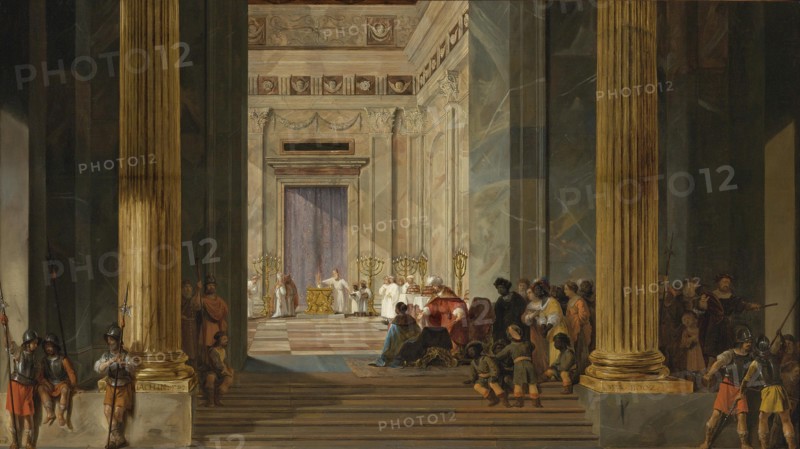 The Queen of Sheba before the Temple of King Solomon in Jerusalem, ca 1630-1634. Artist: Bray, Salomon de (1597-1664)