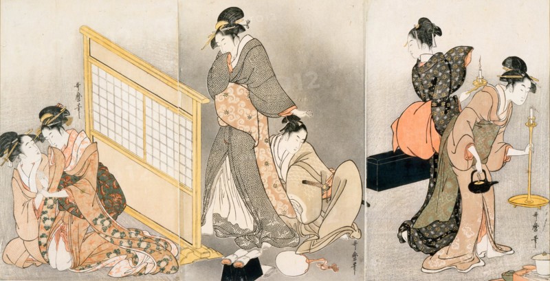 Double pillow. Triptych, ca 1794. Artist: Utamaro, Kitagawa (1753-1806)