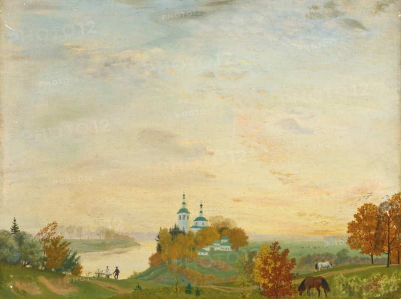 Above the river, Autumn, 1919. Artist: Kustodiev, Boris Michaylovich (1878-1927)