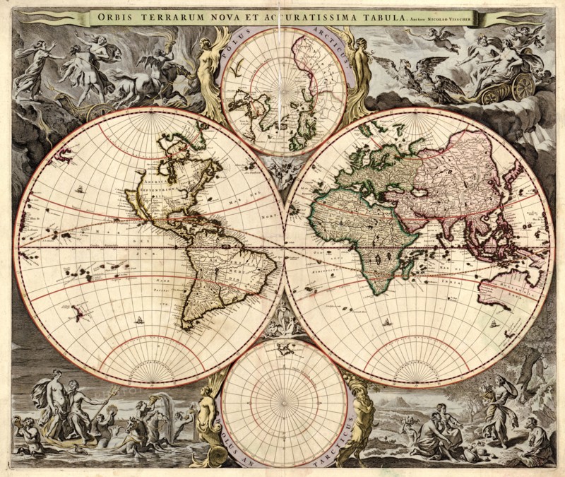 Orbis terrarum nova et accuratissima tabula, ca 1690. Artist: Visscher, Nicolaes (1618-1679)
