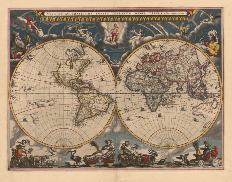 Double hemisphere map of the World, 1662. Artist: Blaeu, Joan (1596-1673)