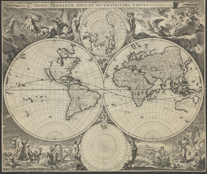 Orbis terrarum nova et accuratissima tabula, ca 1690. Artist: Visscher, Nicolaes (1618-1679)