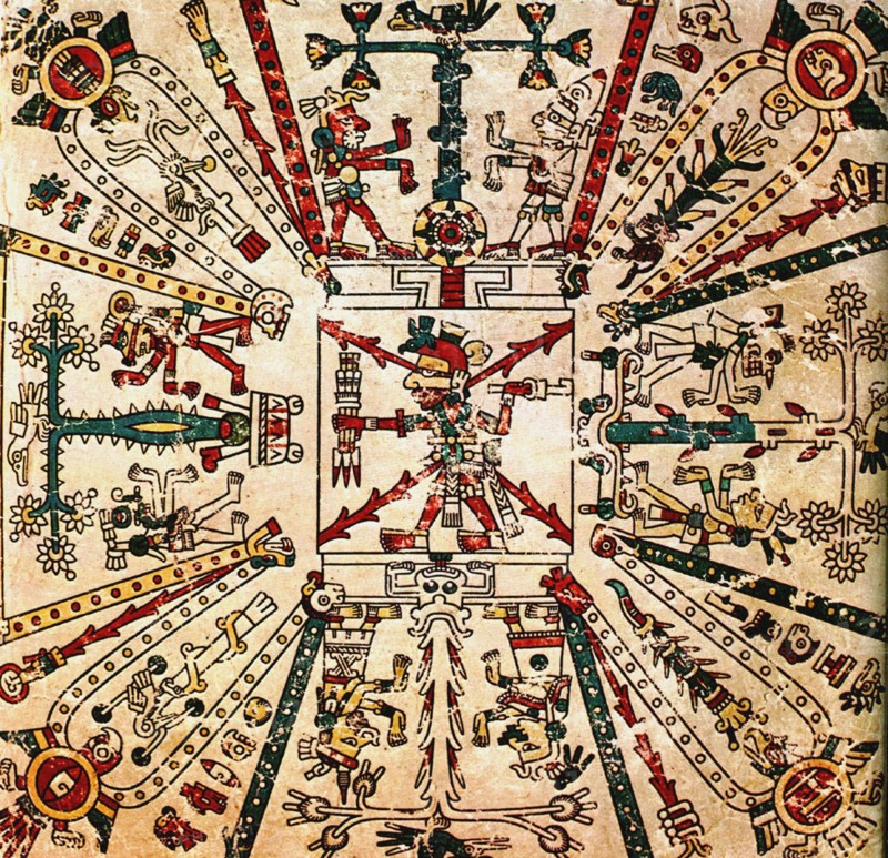 Aztec god Xiuhtecuhtli. The Codex Fejérváry-Mayer, 15th century. Artist: Pre-Columbian art