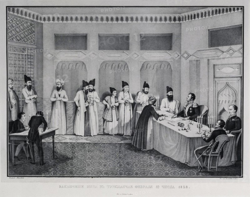 Signing of the Treaty of Turkmenchay, 1828. Artist: Beggrov, Karl Petrovich (1799-1875)