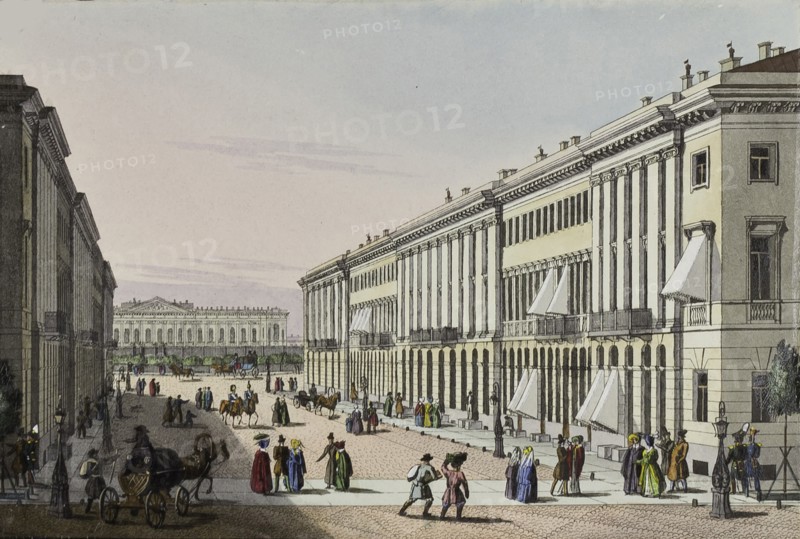 The Mikhailovskaya Street with view of the Michael Palace in St. Petersburg, First half of the 19th  Artist: Beggrov, Karl Petrovich (1799-1875)