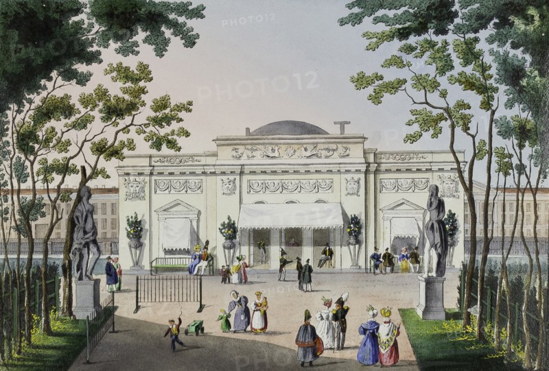 Café at the Summer Garden in St. Petersburg, First half of the 19th cent.. Artist: Beggrov, Karl Petrovich (1799-1875)