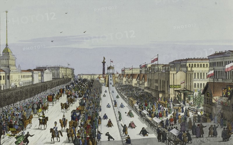 Public merry-making on the Admiralty Square in Saint Petersburg, First half of the 19th cent.. Artist: Beggrov, Karl Petrovich (1799-1875)