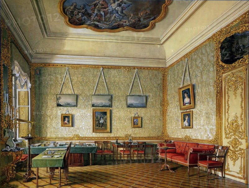 The Working or Small Study of Emperor Alexander I at the Great Palace in Tsarskoye Selo, 1875. Artist: Hau, Eduard (1807-1887)