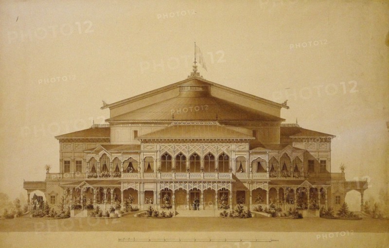 Project of the wooden summer theatre in Pavlovsk, Main facade, 1876.