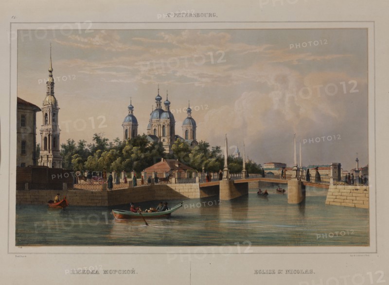 The Saint Nicholas Naval Cathedral in Saint Petersburg, 1840s.