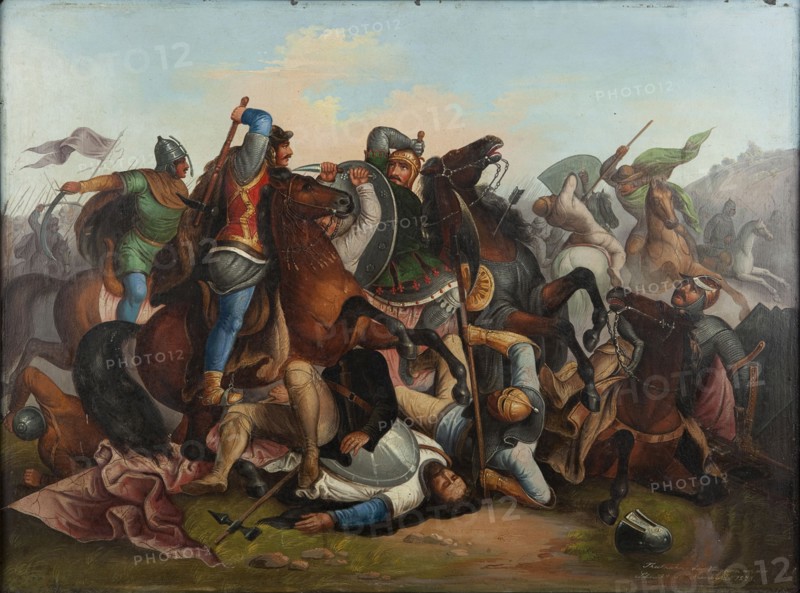 The Battle of Rudolph of Habsburg against Ottokar of Bohemia on 26 August 1278.