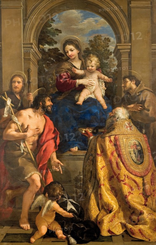 Virgin and child with Saints James, John the Baptist, Pope Stephen I and Francis.